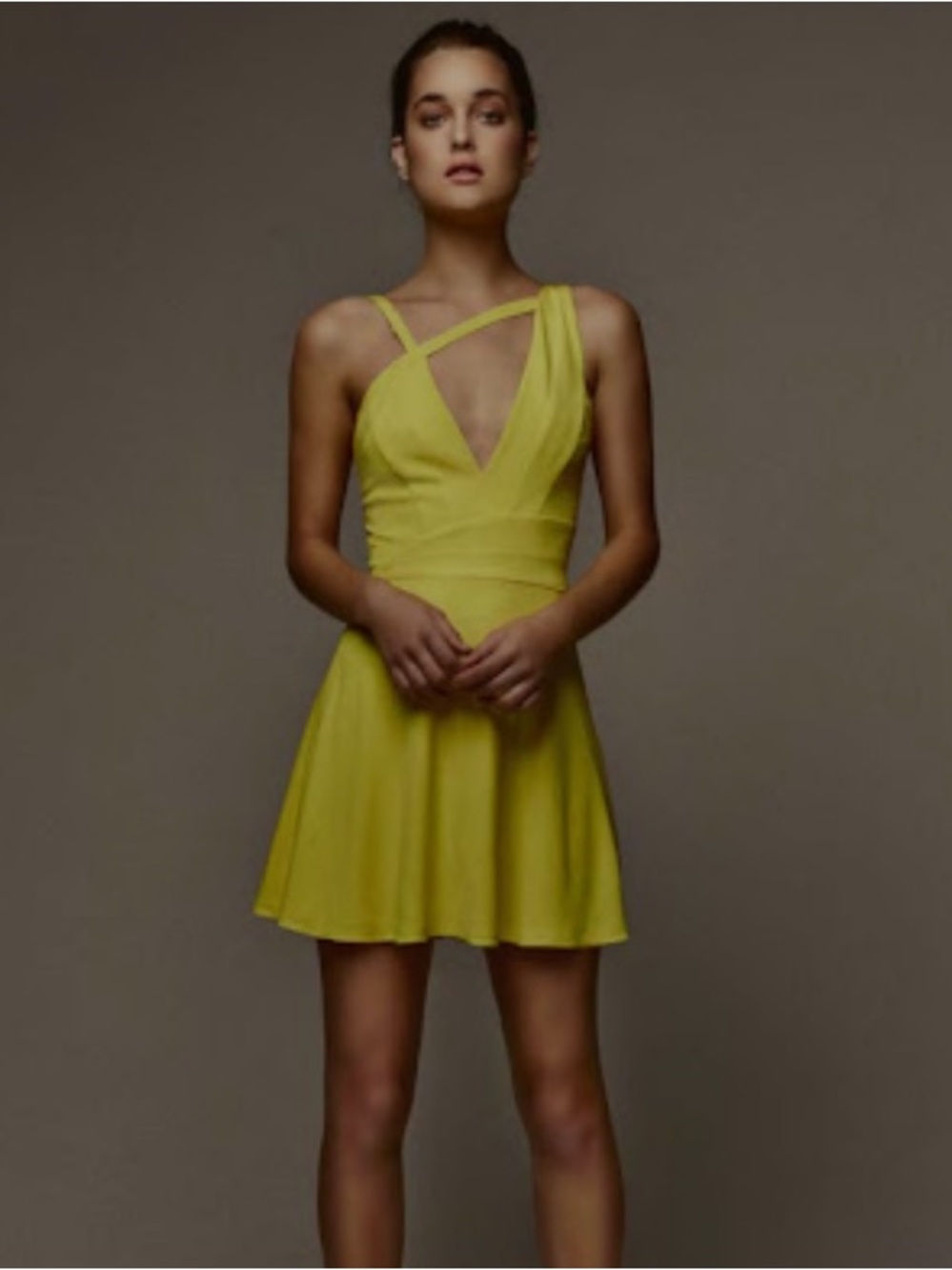 NWT Noam Hanoch Yellow Strappy V-Neck Fit & Flare Dress
